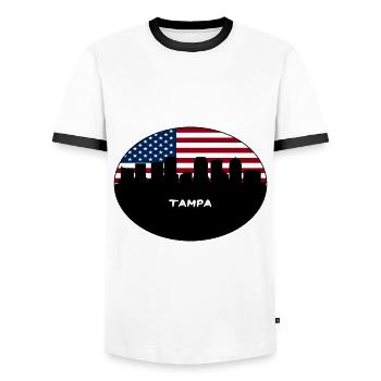 Tampa Florida USA Flag Skyline Travel Souvenir - Men's Ringer Shirt - white/black - Front - AI Model Female 172 light (172cm) & AI Model Male 178 dark (178cm)