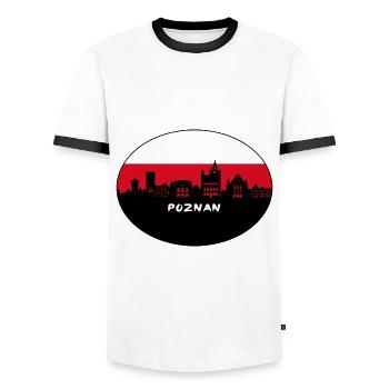 Poznan Pologne Drapeau Skyline Silhouette Travel - T-shirt contrasté Homme - blanc/noir - Devant - AI Model Female 172 light (172cm) & AI Model Male 178 dark (178cm)