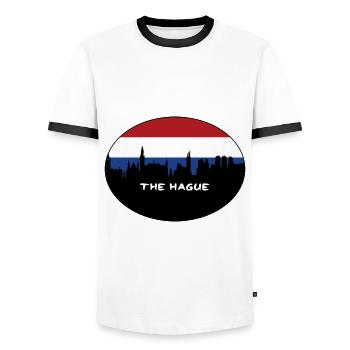 Den Haag Niederlande Flagge Skyline Silhouette Trav - Männer Kontrast-T-Shirt - Weiß/Schwarz - Vorne - AI Model Female 172 light (172cm) & AI Model Male 178 dark (178cm)