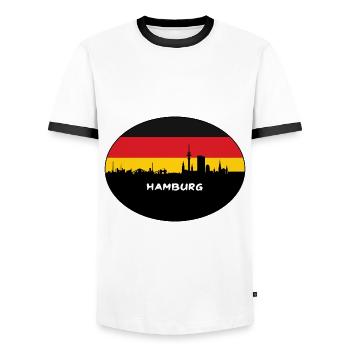 Hambourg Allemagne Flag Skyline Silhouette Voyage - T-shirt contrasté Homme - blanc/noir - Devant - AI Model Female 172 light (172cm) & AI Model Male 178 dark (178cm)