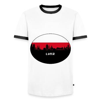 Lodz Pologne Flag Skyline Silhouette Voyage - T-shirt contrasté Homme - blanc/noir - Devant - AI Model Female 172 light (172cm) & AI Model Male 178 dark (178cm)