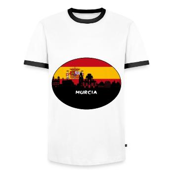 Murcia Spanien Flagge Skyline Silhouette Reisen - Männer Kontrast-T-Shirt - Weiß/Schwarz - Vorne - AI Model Female 172 light (172cm) & AI Model Male 178 dark (178cm)