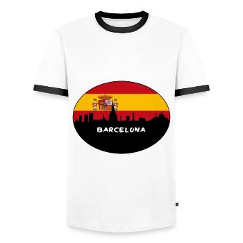 Barcelona Spain Flag Skyline Silhouette Travel - Men's Ringer Shirt - white/black - Front - AI Model Female 172 light (172cm) & AI Model Male 178 dark (178cm)