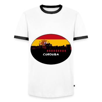 Cordoba Spain Flag Skyline Silhouette Travel - Men's Ringer Shirt - white/black - Front - AI Model Female 172 light (172cm) & AI Model Male 178 dark (178cm)