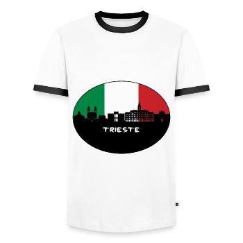 Trieste Italie Drapeau Skyline Voyage Silhouette - T-shirt contrasté Homme - blanc/noir - Devant - AI Model Female 172 light (172cm) & AI Model Male 178 dark (178cm)