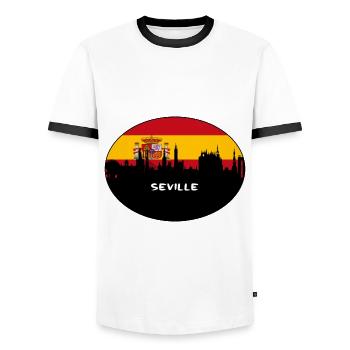 Seville Spain Flag Skyline Silhouette Travel - Men's Ringer Shirt - white/black - Front - AI Model Female 172 light (172cm) & AI Model Male 178 dark (178cm)