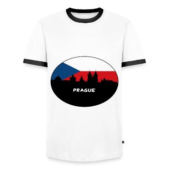 Prague Tchéquie Drapeau Skyline Silhouette Travel - T-shirt contrasté Homme - blanc/noir - Devant - AI Model Female 172 light (172cm) & AI Model Male 178 dark (178cm)