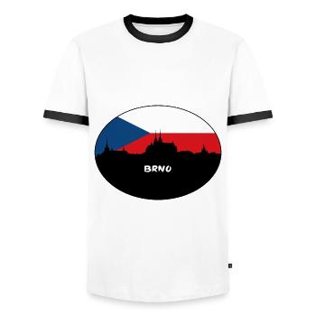 Brno Tchéquie Drapeau Skyline Silhouette Travel - T-shirt contrasté Homme - blanc/noir - Devant - AI Model Female 172 light (172cm) & AI Model Male 178 dark (178cm)