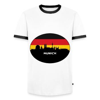 Munich Germany Flag Skyline Silhouette Travel - Men's Ringer Shirt - white/black - Front - AI Model Female 172 light (172cm) & AI Model Male 178 dark (178cm)