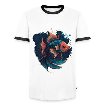 Beautiful Fish Illustration - Men's Ringer Shirt - white/black - Front - AI Model Female 172 light (172cm) & AI Model Male 178 dark (178cm)