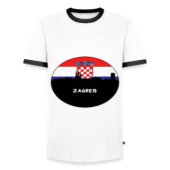 Zagreb Kroatien Flagge Skyline Silhouette Reisen - Männer Kontrast-T-Shirt - Weiß/Schwarz - Vorne - AI Model Female 172 light (172cm) & AI Model Male 178 dark (178cm)