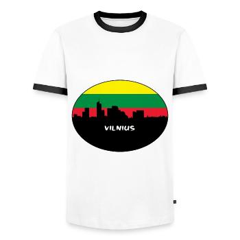 Vilnius Lituanie Drapeau Skyline Voyage Silhouette - T-shirt contrasté Homme - blanc/noir - Devant - AI Model Female 172 light (172cm) & AI Model Male 178 dark (178cm)