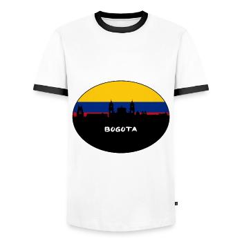 Bogota Colombia Flag Skyline Silhouette Travel - Men's Ringer Shirt - white/black - Front - AI Model Female 172 light (172cm) & AI Model Male 178 dark (178cm)