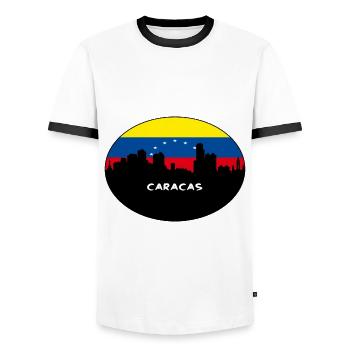 Caracas Venezuela Flag Skyline Silhouette Travel - Men's Ringer Shirt - white/black - Front - AI Model Female 172 light (172cm) & AI Model Male 178 dark (178cm)
