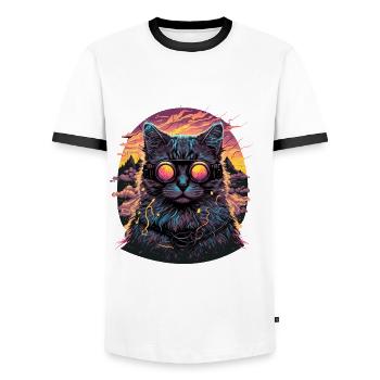 Illustration de chat Vaporwave - T-shirt contrasté Homme - blanc/noir - Devant - AI Model Female 172 light (172cm) & AI Model Male 178 dark (178cm)