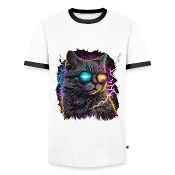 Dampfwelle Thunder Storm Katze - Männer Kontrast-T-Shirt - Weiß/Schwarz - Vorne - AI Model Female 172 light (172cm) & AI Model Male 178 dark (178cm)