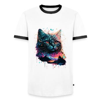 Gaming Cat - Men's Ringer Shirt - white/black - Front - AI Model Female 172 light (172cm) & AI Model Male 178 dark (178cm)