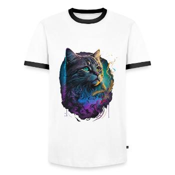 Festival Cat - Men's Ringer Shirt - white/black - Front - AI Model Female 172 light (172cm) & AI Model Male 178 dark (178cm)