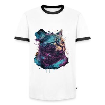 90er Jahre Katze - Männer Kontrast-T-Shirt - Weiß/Schwarz - Vorne - AI Model Female 172 light (172cm) & AI Model Male 178 dark (178cm)