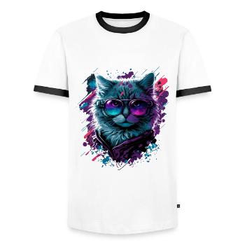 Neo Katze - Männer Kontrast-T-Shirt - Weiß/Schwarz - Vorne - AI Model Female 172 light (172cm) & AI Model Male 178 dark (178cm)