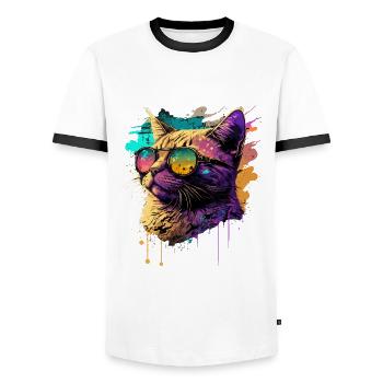 Cat with Neon Sunglasses - Men's Ringer Shirt - white/black - Front - AI Model Female 172 light (172cm) & AI Model Male 178 dark (178cm)