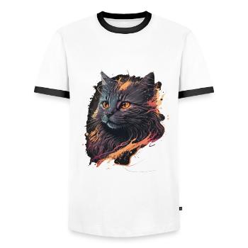 Vintage Katze Illustration - Männer Kontrast-T-Shirt - Weiß/Schwarz - Vorne - AI Model Female 172 light (172cm) & AI Model Male 178 dark (178cm)