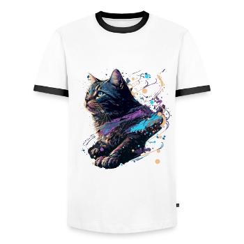 Œuvre d’art de chat - T-shirt contrasté Homme - blanc/noir - Devant - AI Model Female 172 light (172cm) & AI Model Male 178 dark (178cm)