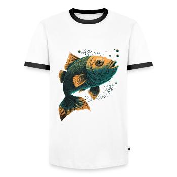 Fish Fan Illustration - Men's Ringer Shirt - white/black - Front - AI Model Female 172 light (172cm) & AI Model Male 178 dark (178cm)