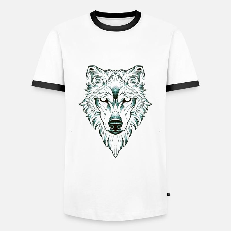 Symmetrical wolf dotwork - Men's Ringer Shirt - white/black