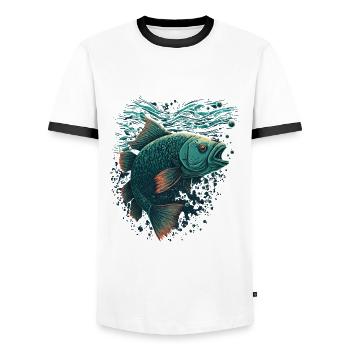 Fisch mit offenem Maul - Männer Kontrast-T-Shirt - Weiß/Schwarz - Vorne - AI Model Female 172 light (172cm) & AI Model Male 178 dark (178cm)