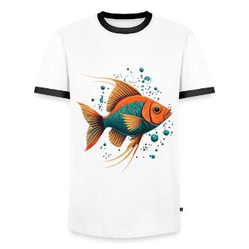 Unique Fish illustration - Men's Ringer Shirt - white/black - Front - AI Model Female 172 light (172cm) & AI Model Male 178 dark (178cm)