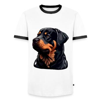 Rottweiler Hunderasse Gesicht Cartoon Illustration - Männer Kontrast-T-Shirt - Weiß/Schwarz - Vorne - AI Model Female 172 light (172cm) & AI Model Male 178 dark (178cm)