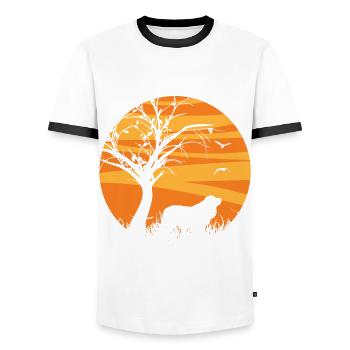 Sussex Spaniel Hunde Sonnenaufgang - Männer Kontrast-T-Shirt - Weiß/Schwarz - Vorne - AI Model Female 172 light (172cm) & AI Model Male 178 dark (178cm)