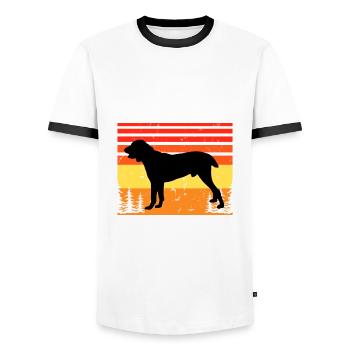 Chien de berger d’Asie centrale Silhouette Rétro Coucher de soleil - T-shirt contrasté Homme - blanc/noir - Devant - AI Model Female 172 light (172cm) & AI Model Male 178 dark (178cm)
