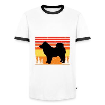 Eurasier Dog Lover Silhouette Vintage Sunset - Men's Ringer Shirt - white/black - Front - AI Model Female 172 light (172cm) & AI Model Male 178 dark (178cm)