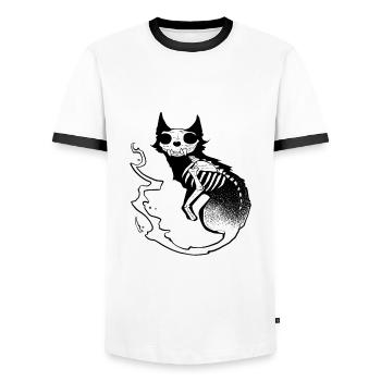 Skull chat noir dark halloween dotwork art - T-shirt contrasté Homme - blanc/noir - Devant - AI Model Female 172 light (172cm) & AI Model Male 178 dark (178cm)