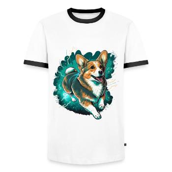 Exécution de Corgi - T-shirt contrasté Homme - blanc/noir - Devant - AI Model Female 172 light (172cm) & AI Model Male 178 dark (178cm)