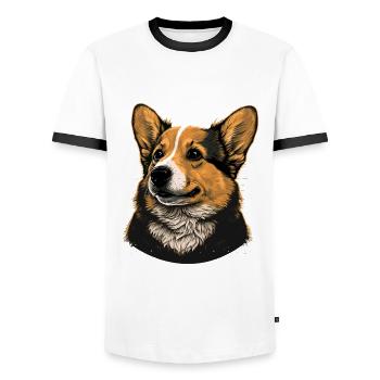 À la recherche de Corgi - T-shirt contrasté Homme - blanc/noir - Devant - AI Model Female 172 light (172cm) & AI Model Male 178 dark (178cm)