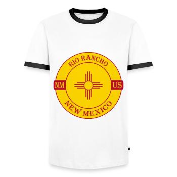 Rio Rancho New Mexico Flagge USA Souvenir Abzeichen - Männer Kontrast-T-Shirt - Weiß/Schwarz - Vorne - AI Model Female 172 light (172cm) & AI Model Male 178 dark (178cm)