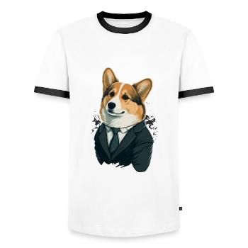 Bon animal Corgi - T-shirt contrasté Homme - blanc/noir - Devant - AI Model Female 172 light (172cm) & AI Model Male 178 dark (178cm)