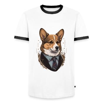 Vintage Stil Corgi Illustration - Männer Kontrast-T-Shirt - Weiß/Schwarz - Vorne - AI Model Female 172 light (172cm) & AI Model Male 178 dark (178cm)