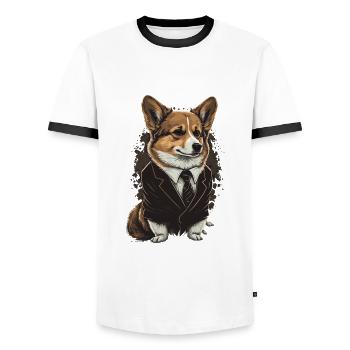 Braunäugige Vintage Corgi Hundekunst - Männer Kontrast-T-Shirt - Weiß/Schwarz - Vorne - AI Model Female 172 light (172cm) & AI Model Male 178 dark (178cm)