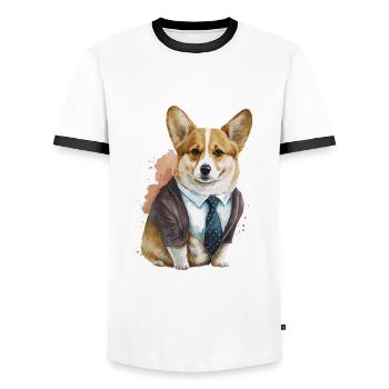 Entzückende Corgi Aquarellkunst - Männer Kontrast-T-Shirt - Weiß/Schwarz - Vorne - AI Model Female 172 light (172cm) & AI Model Male 178 dark (178cm)