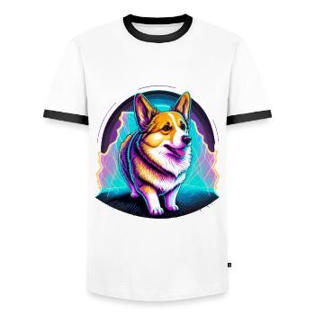 Entzückender Vaporwave Corgi - Männer Kontrast-T-Shirt - Weiß/Schwarz - Vorne - AI Model Female 172 light (172cm) & AI Model Male 178 dark (178cm)