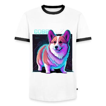 Cyber Corgi - Men's Ringer Shirt - white/black - Front - AI Model Female 172 light (172cm) & AI Model Male 178 dark (178cm)