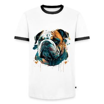Bouledogue Still Face - T-shirt contrasté Homme - blanc/noir - Devant - AI Model Female 172 light (172cm) & AI Model Male 178 dark (178cm)