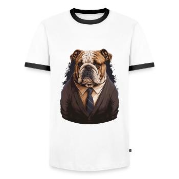 Bulldog in a Brown Suit - Men's Ringer Shirt - white/black - Front - AI Model Female 172 light (172cm) & AI Model Male 178 dark (178cm)