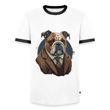 Behave Looking Bulldog - Men's Ringer Shirt - white/black - Front - AI Model Female 172 light (172cm) & AI Model Male 178 dark (178cm)