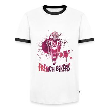 Bikers made in France - Men's Ringer Shirt - white/black - Front - AI Model Female 172 light (172cm) & AI Model Male 178 dark (178cm)