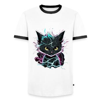 Power Cat - Men's Ringer Shirt - white/black - Front - AI Model Female 172 light (172cm) & AI Model Male 178 dark (178cm)